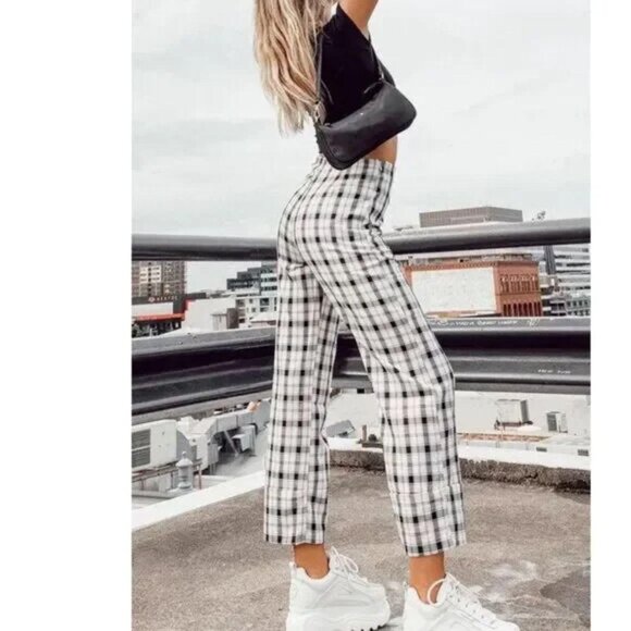 Princess Polly size 0 Euros pants black/white plaid - Picture 1 of 5